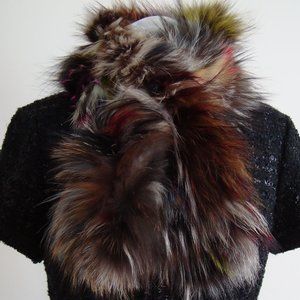 Multi-Color Knit Fur Scarf/Muffler